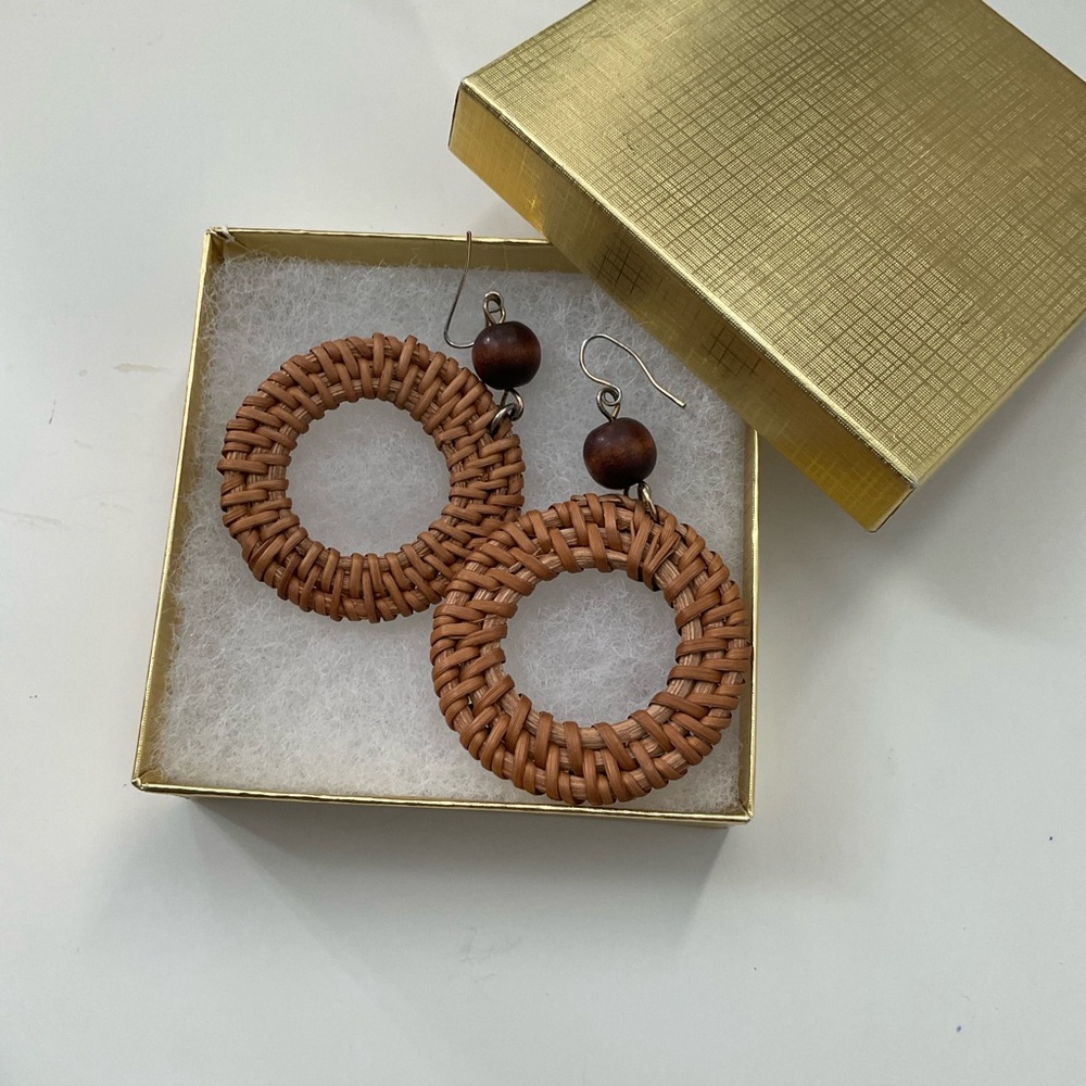 Handwoven rattan earrings